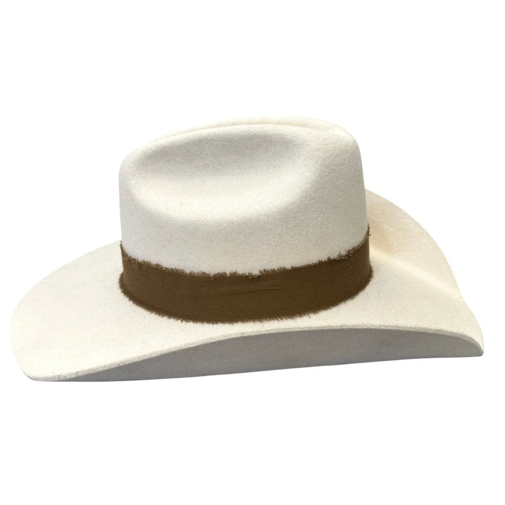 Hat Bar Custom White Felt Cowboy Hat Brown Ribbon Band 55cm MJ's